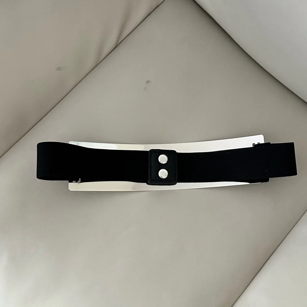 NWOT* Silver Mirror Belt with Black Stretch Botton Snaps
